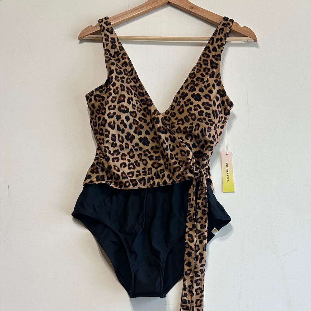 Summersalt Leopard Print & Black Perfect Wrap One-Piece Swimsuit